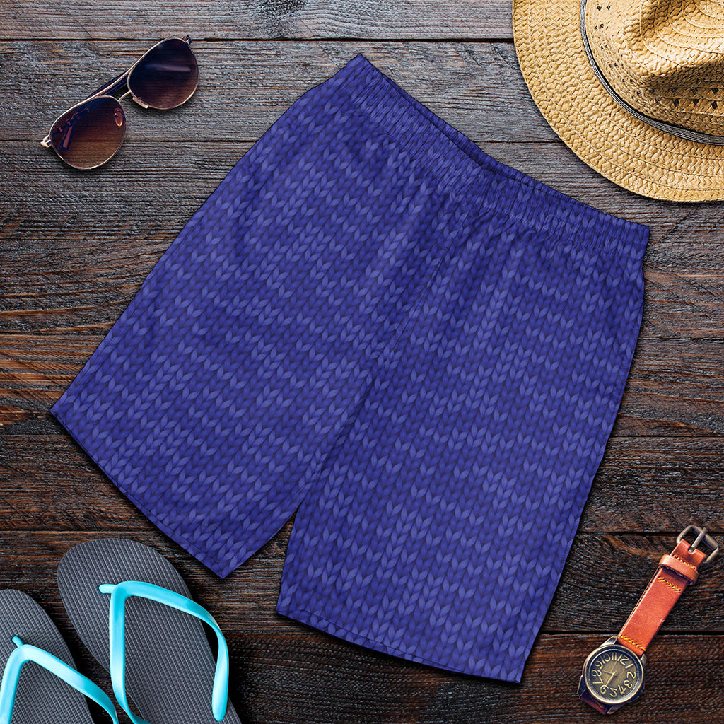 Deep Blue Knitted Pattern Print Men's Shorts