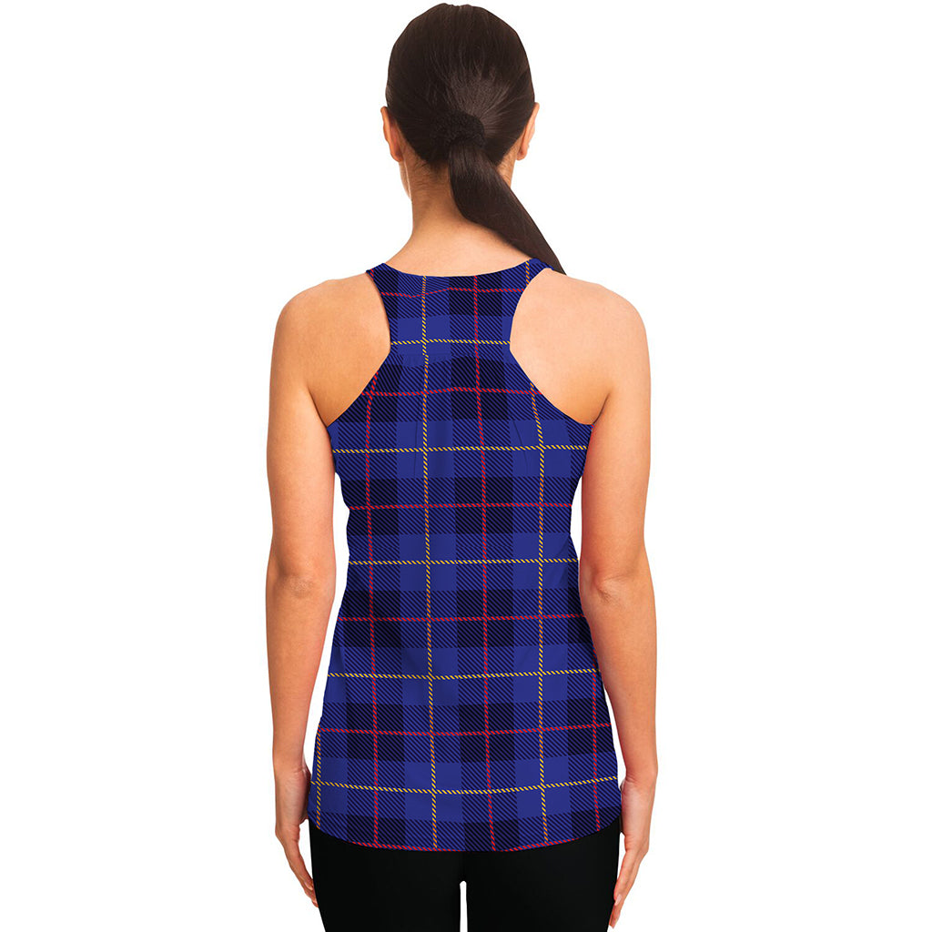Deep Blue Stewart Tartan Print Women's Racerback Tank Top