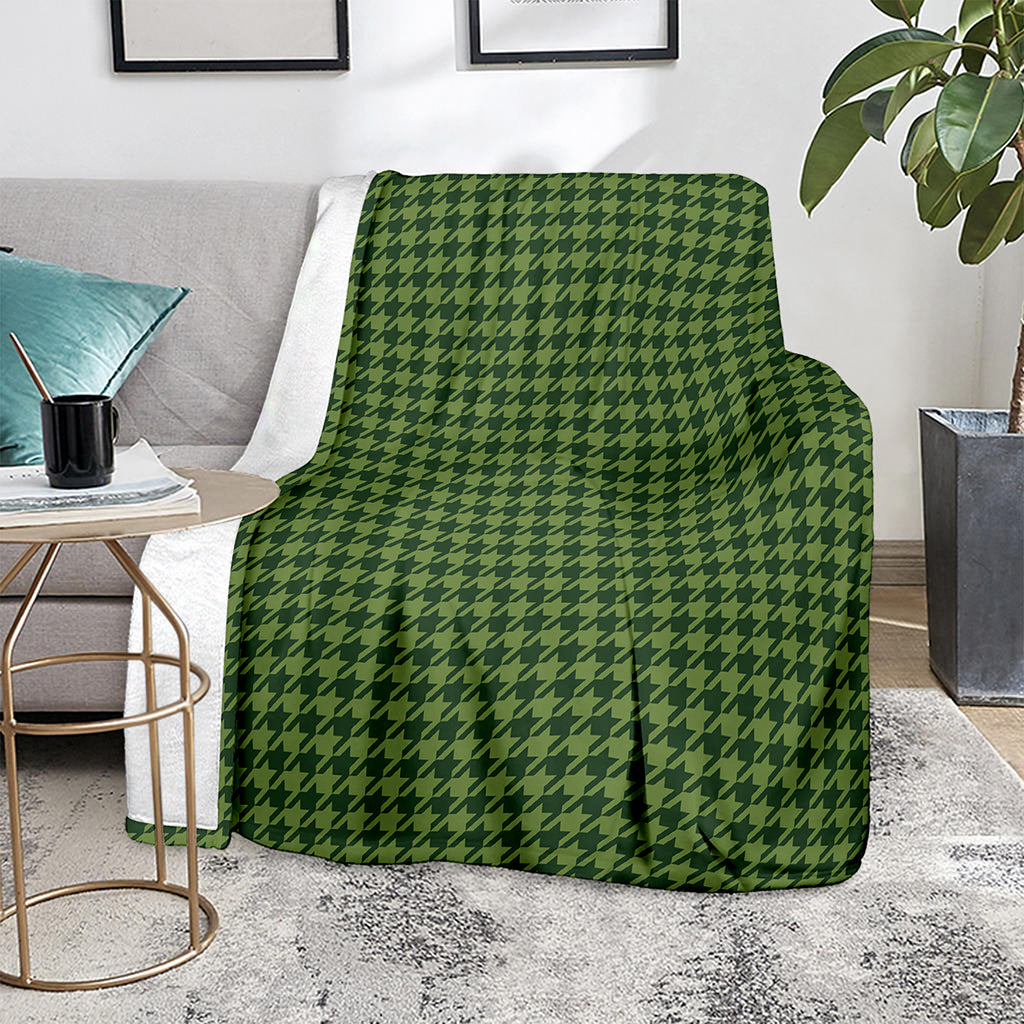 Deep Green Houndstooth Pattern Print Blanket