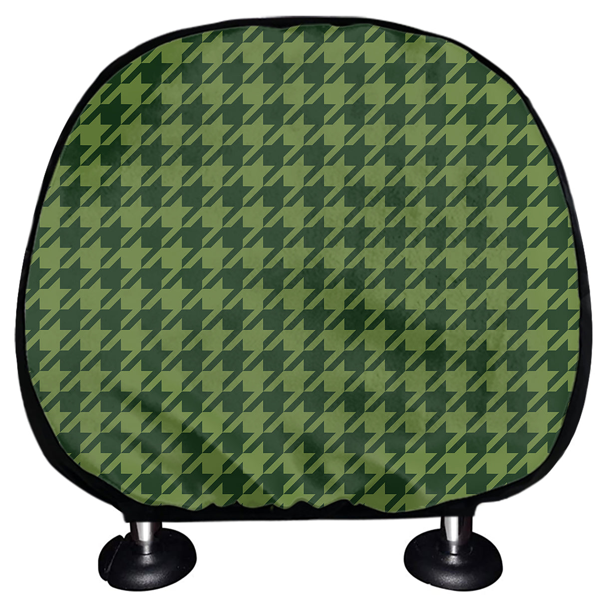 Deep Green Houndstooth Pattern Print Car Headrest Covers
