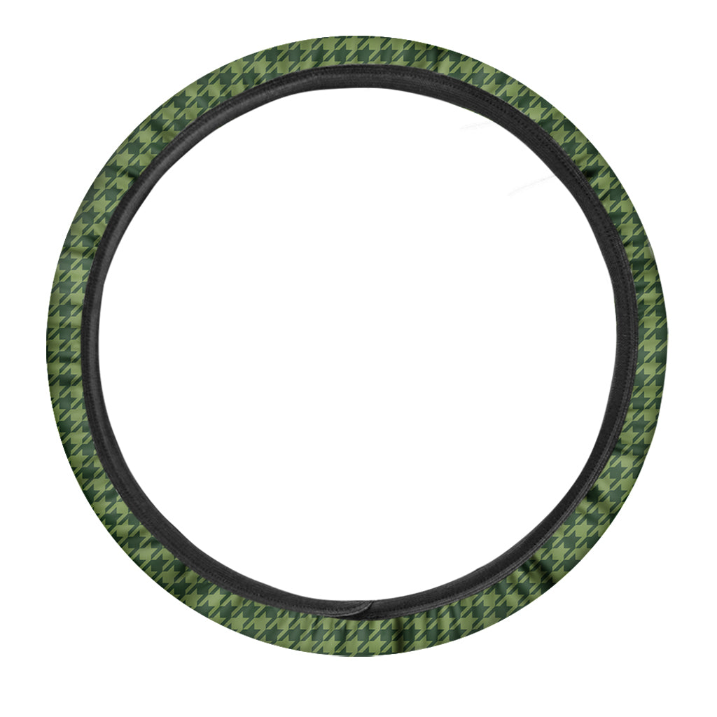 Deep Green Houndstooth Pattern Print Car Steering Wheel Cover