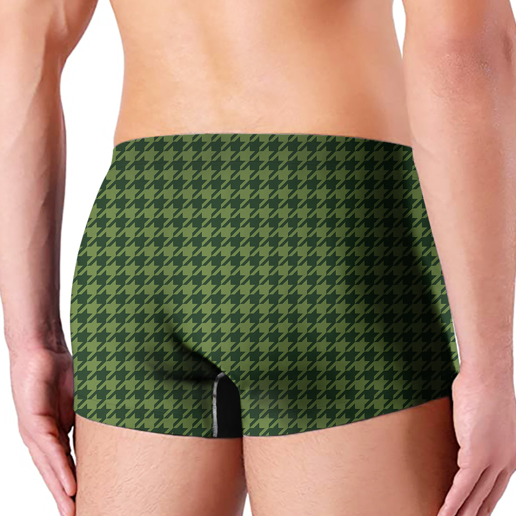 Deep Green Houndstooth Pattern Print Men's Boxer Briefs