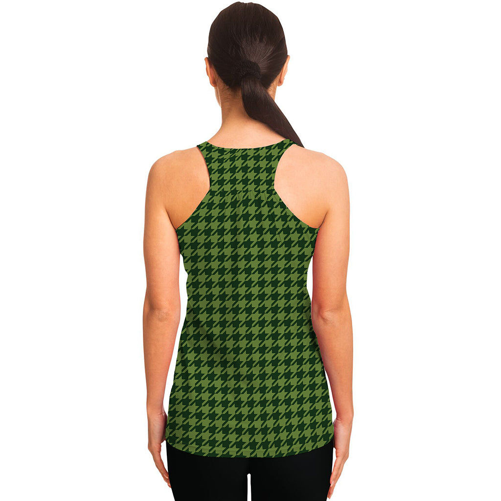 Deep Green Houndstooth Pattern Print Women's Racerback Tank Top
