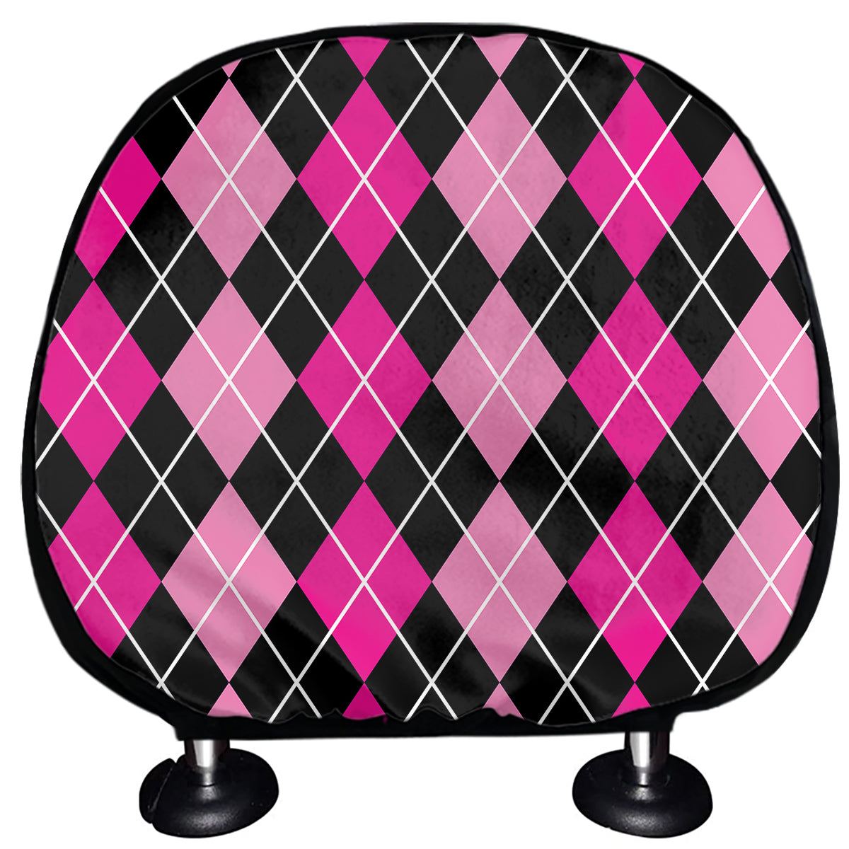 Deep Pink And Black Argyle Pattern Print Car Headrest Covers