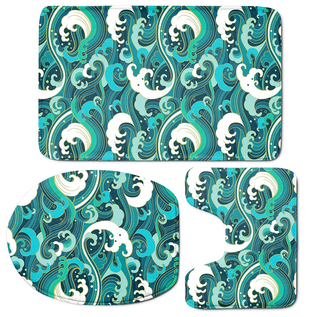 Deep Sea Wave Surfing Pattern Print 3 Piece Bath Mat Set