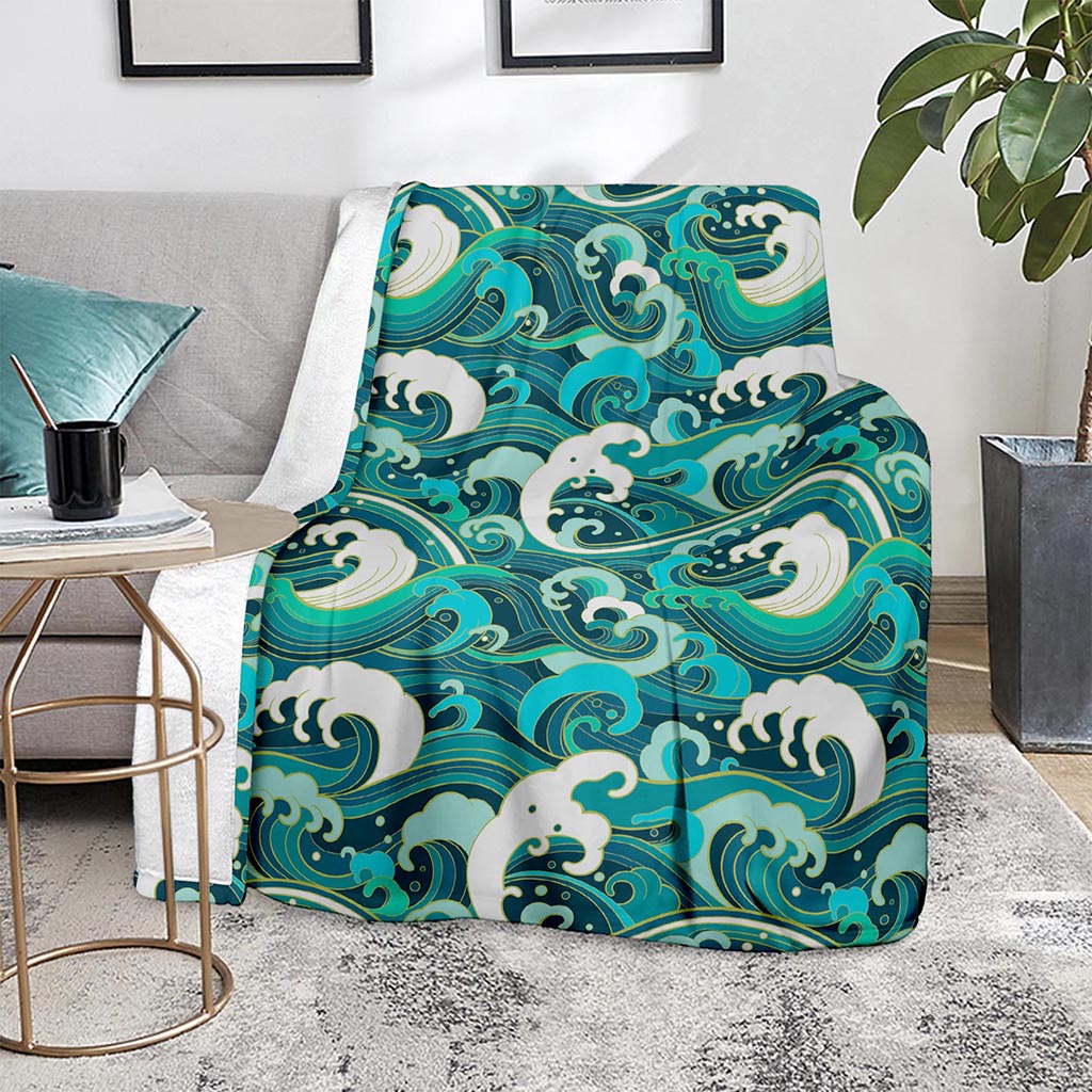 Deep Sea Wave Surfing Pattern Print Blanket