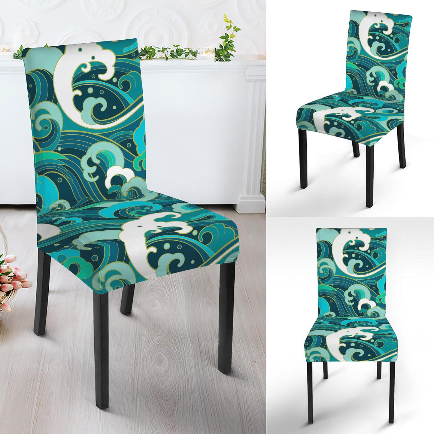 Deep Sea Wave Surfing Pattern Print Dining Chair Slipcover