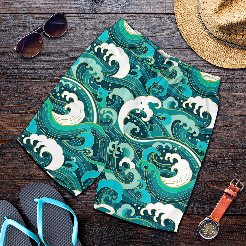 Deep Sea Wave Surfing Pattern Print Men's Shorts