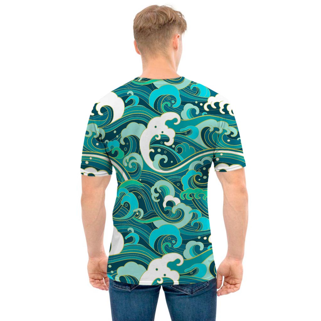 Deep Sea Wave Surfing Pattern Print Men's T-Shirt