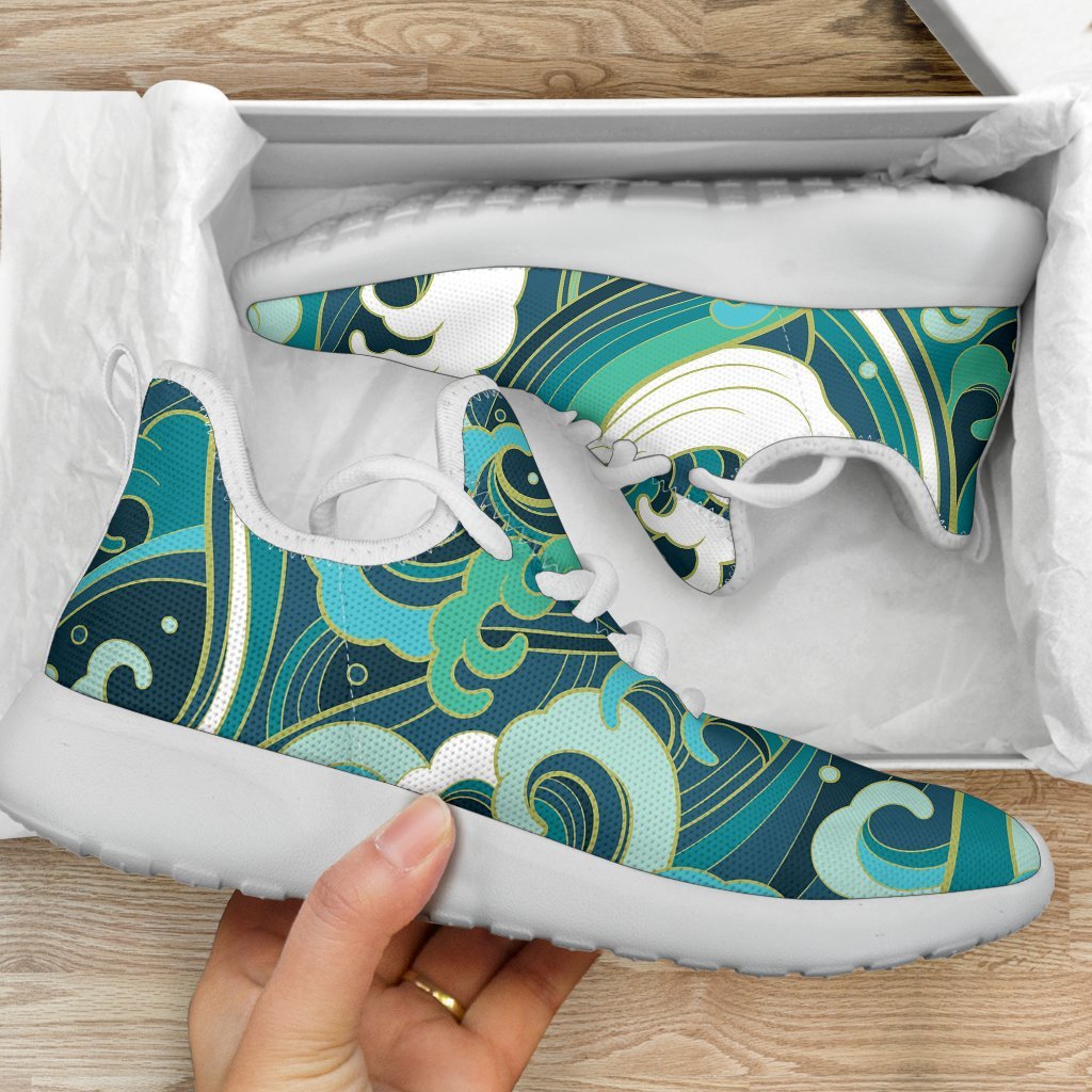 Deep Sea Wave Surfing Pattern Print Mesh Knit Shoes GearFrost