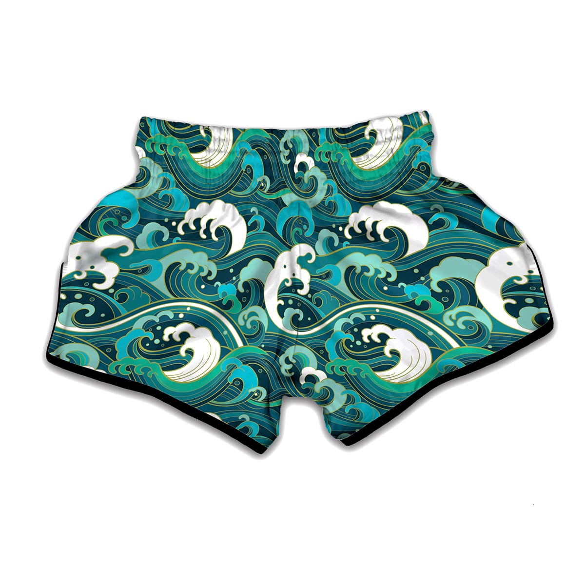 Deep Sea Wave Surfing Pattern Print Muay Thai Boxing Shorts