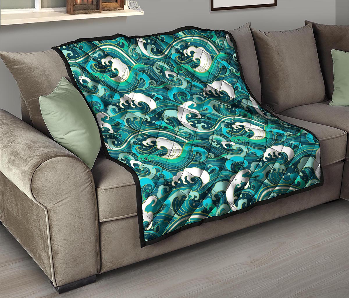Deep Sea Wave Surfing Pattern Print Quilt