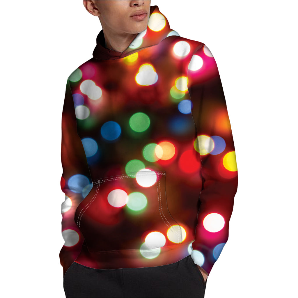 Defocused Christmas Lights Print Pullover Hoodie