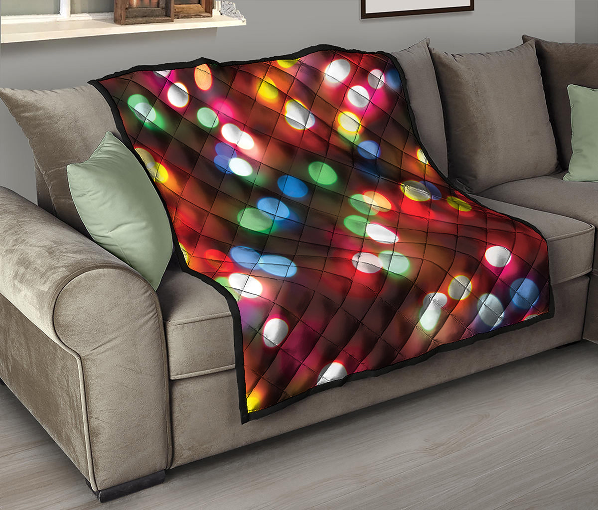 Defocused Christmas Lights Print Quilt