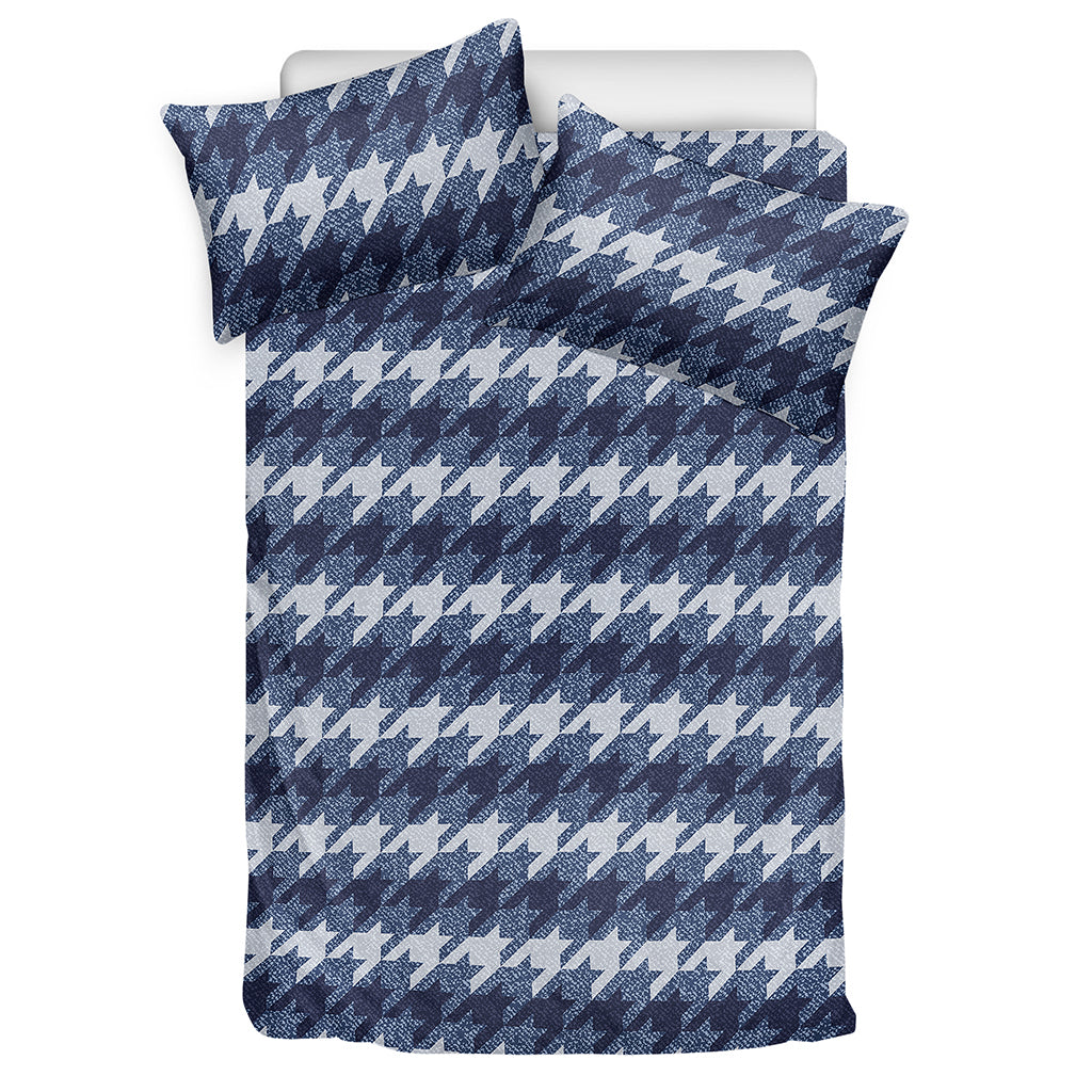 Denim Houndstooth Pattern Print Duvet Cover Bedding Set
