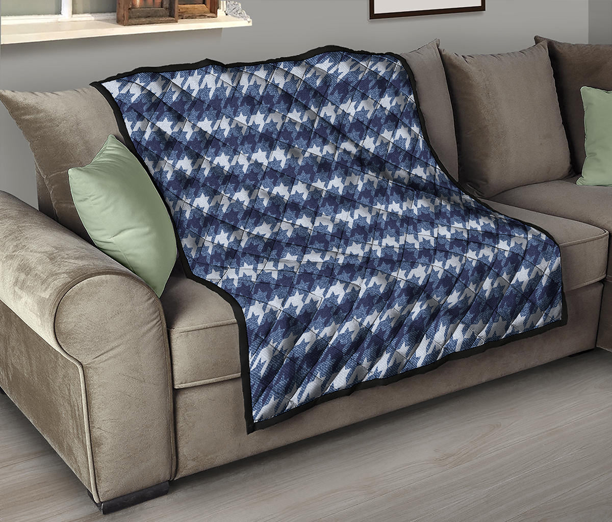 Denim Houndstooth Pattern Print Quilt