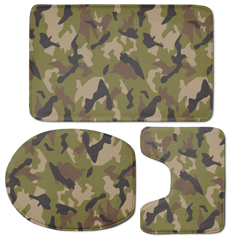 Desert Green Camouflage Print 3 Piece Bath Mat Set