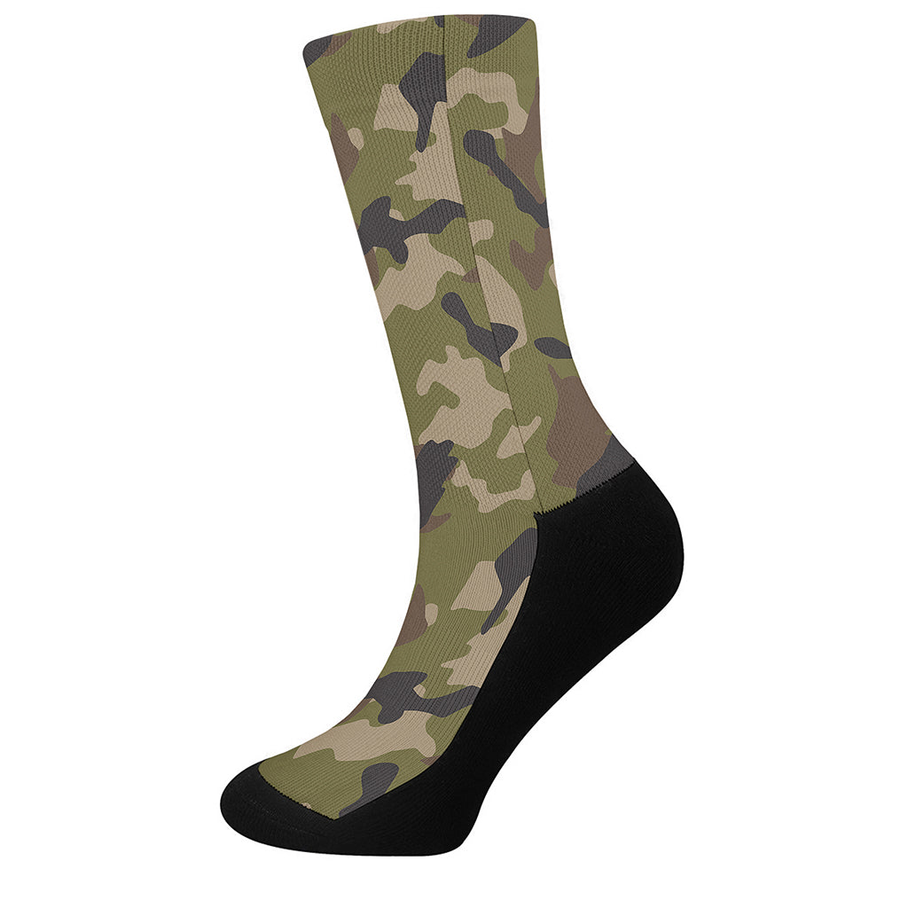 Desert Green Camouflage Print Crew Socks