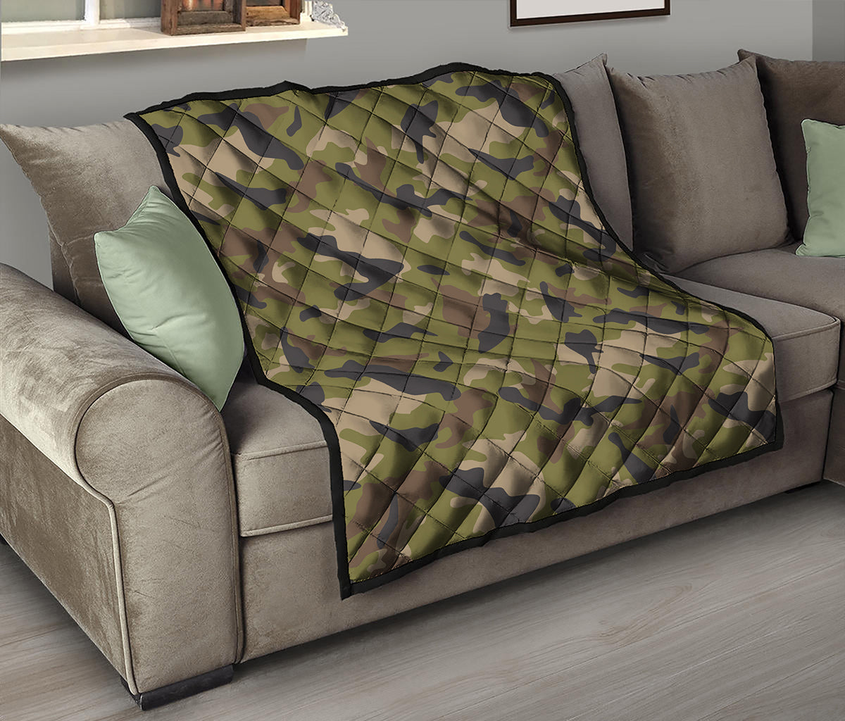 Desert Green Camouflage Print Quilt