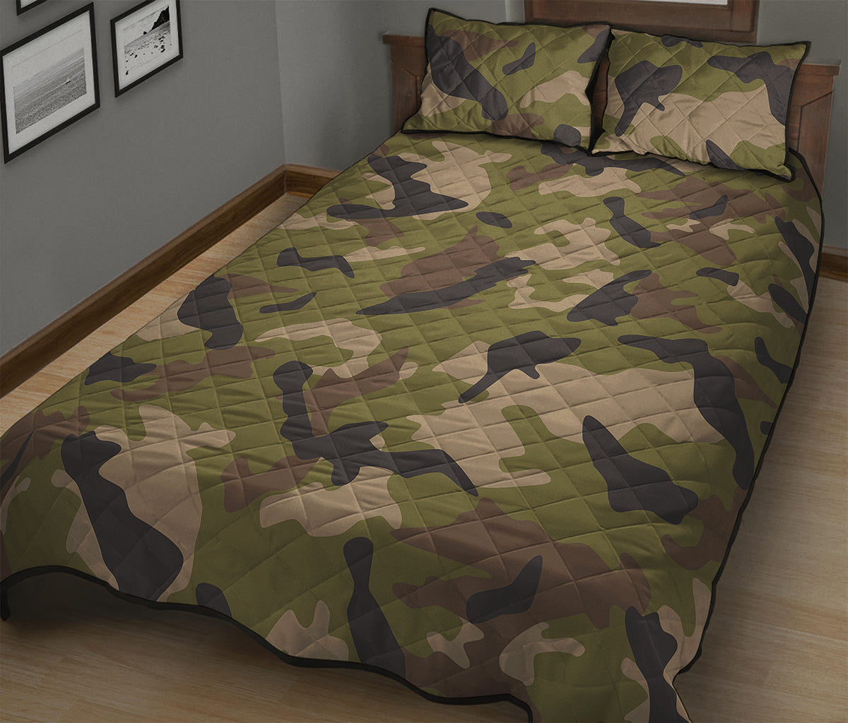 Desert Green Camouflage Print Quilt Bed Set