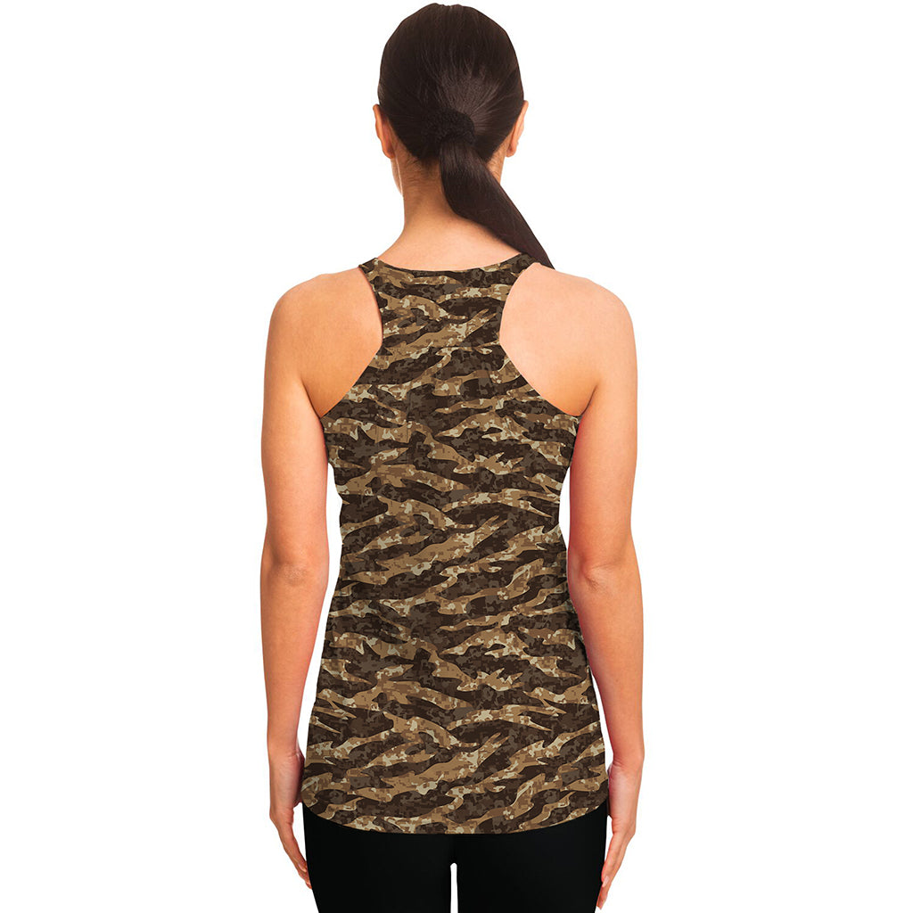 Desert Tiger Stripe Camouflage Print Women's Racerback Tank Top