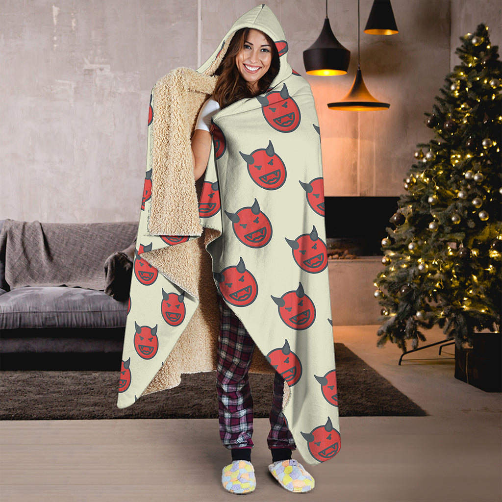 Devil Emoji Pattern Print Hooded Blanket