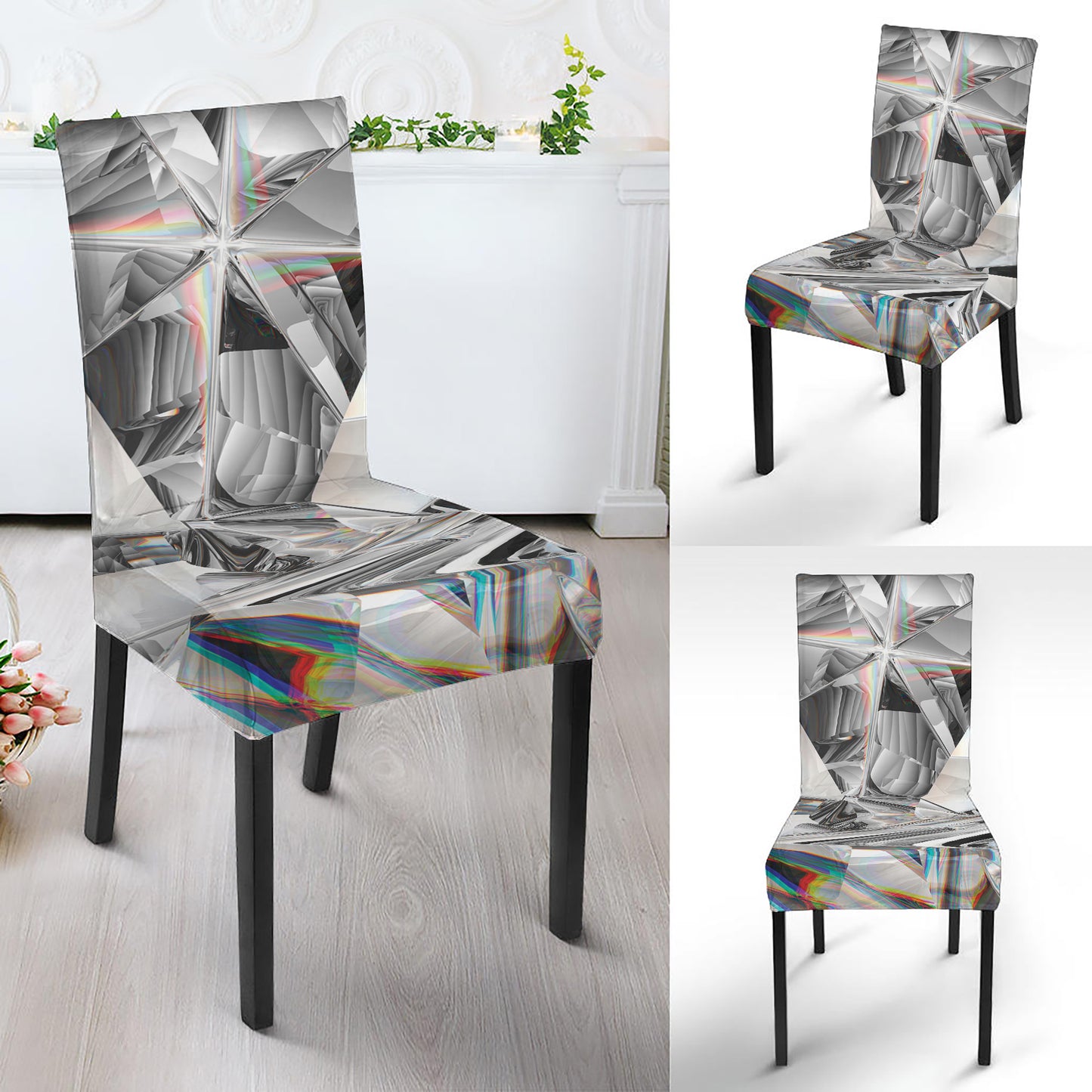 Diamond Artwork Print Dining Chair Slipcover