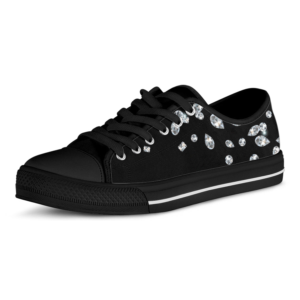 Diamond Gems Print Black Low Top Shoes