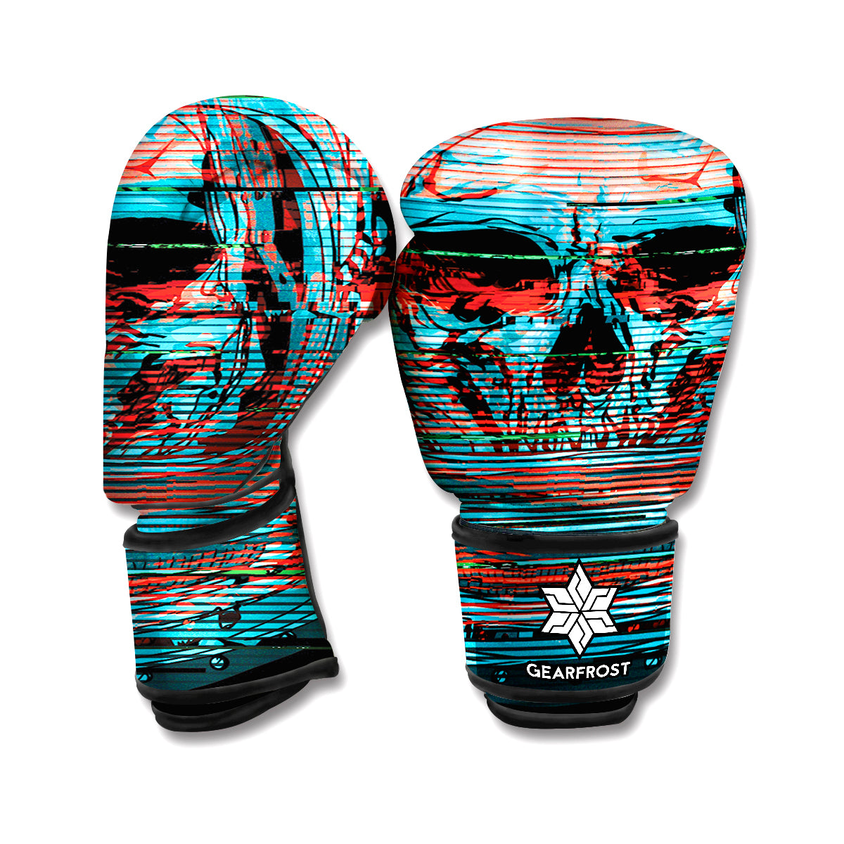 Digital Glitch Astronaut Skull Print Boxing Gloves