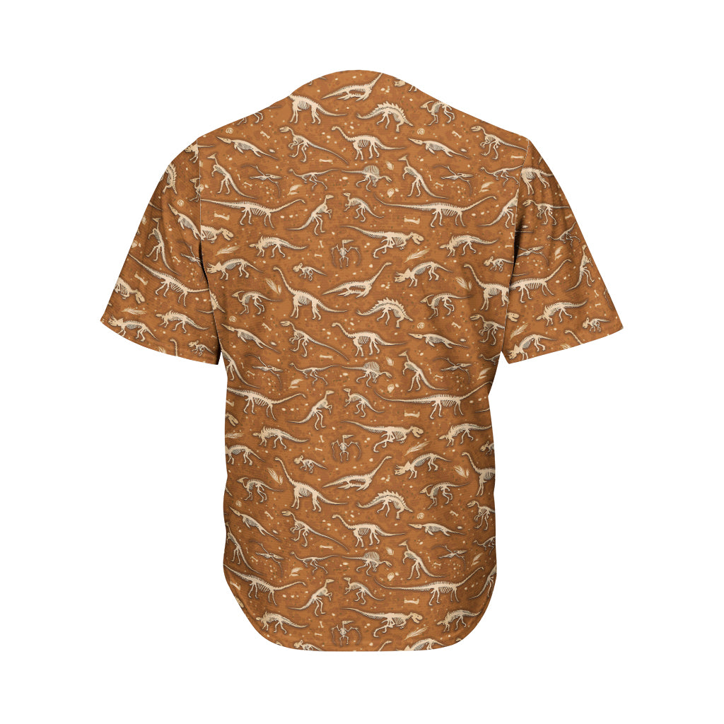 Dino Skeleton Fossil Pattern Print Men's Baseball Jersey