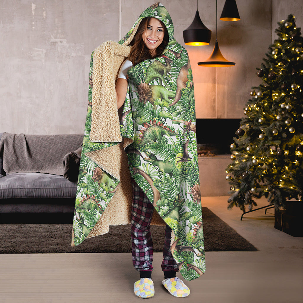 Dinosaur And Prehistoric Plants Print Hooded Blanket
