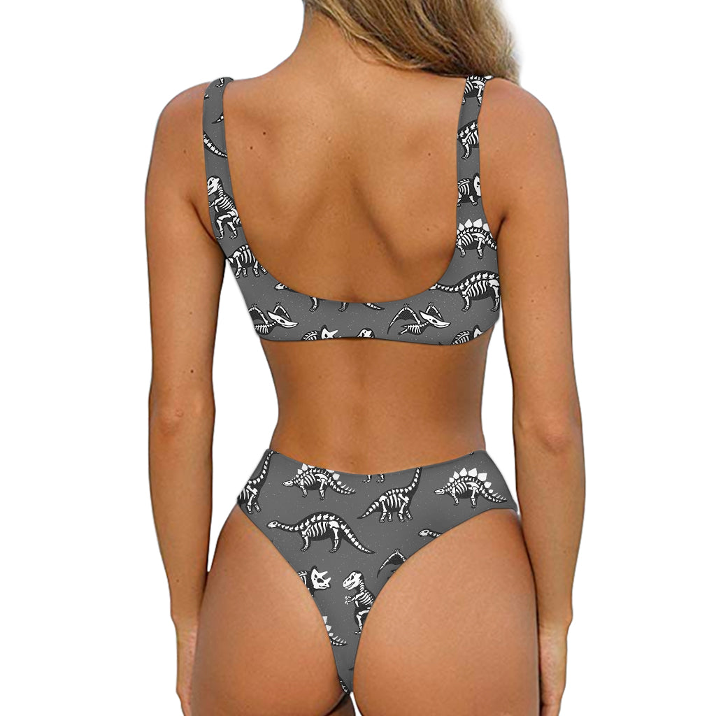 Dinosaur Fossil Pattern Print Front Bow Tie Bikini