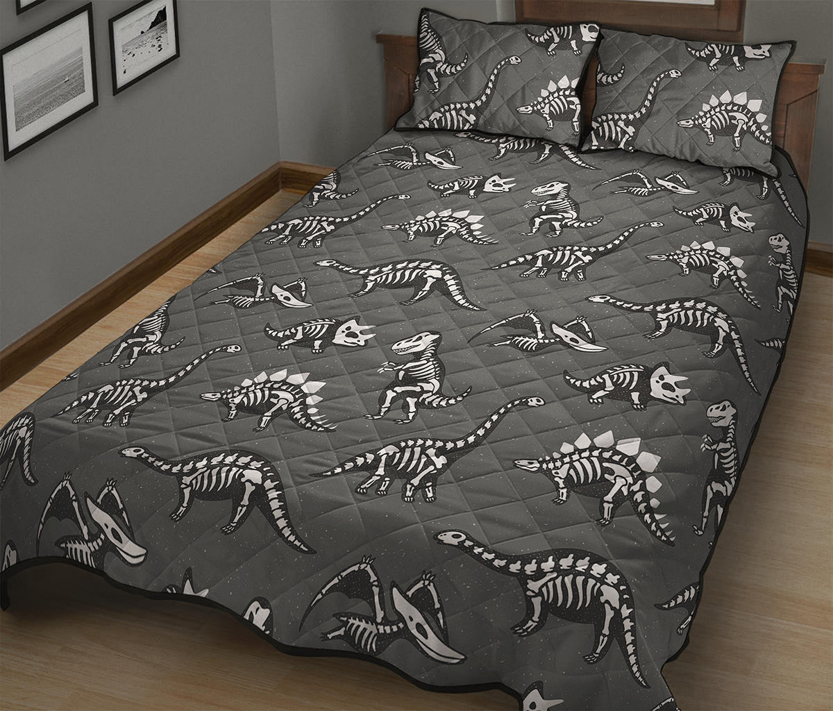 Dinosaur Fossil Pattern Print Quilt Bed Set