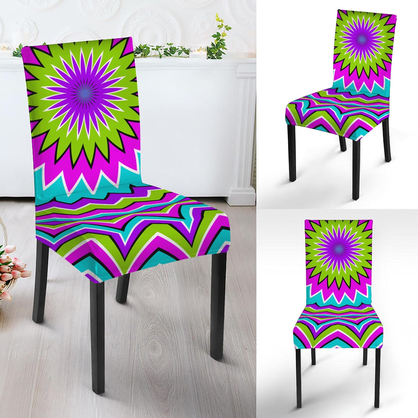 Dizzy Circle Moving Optical Illusion Dining Chair Slipcover