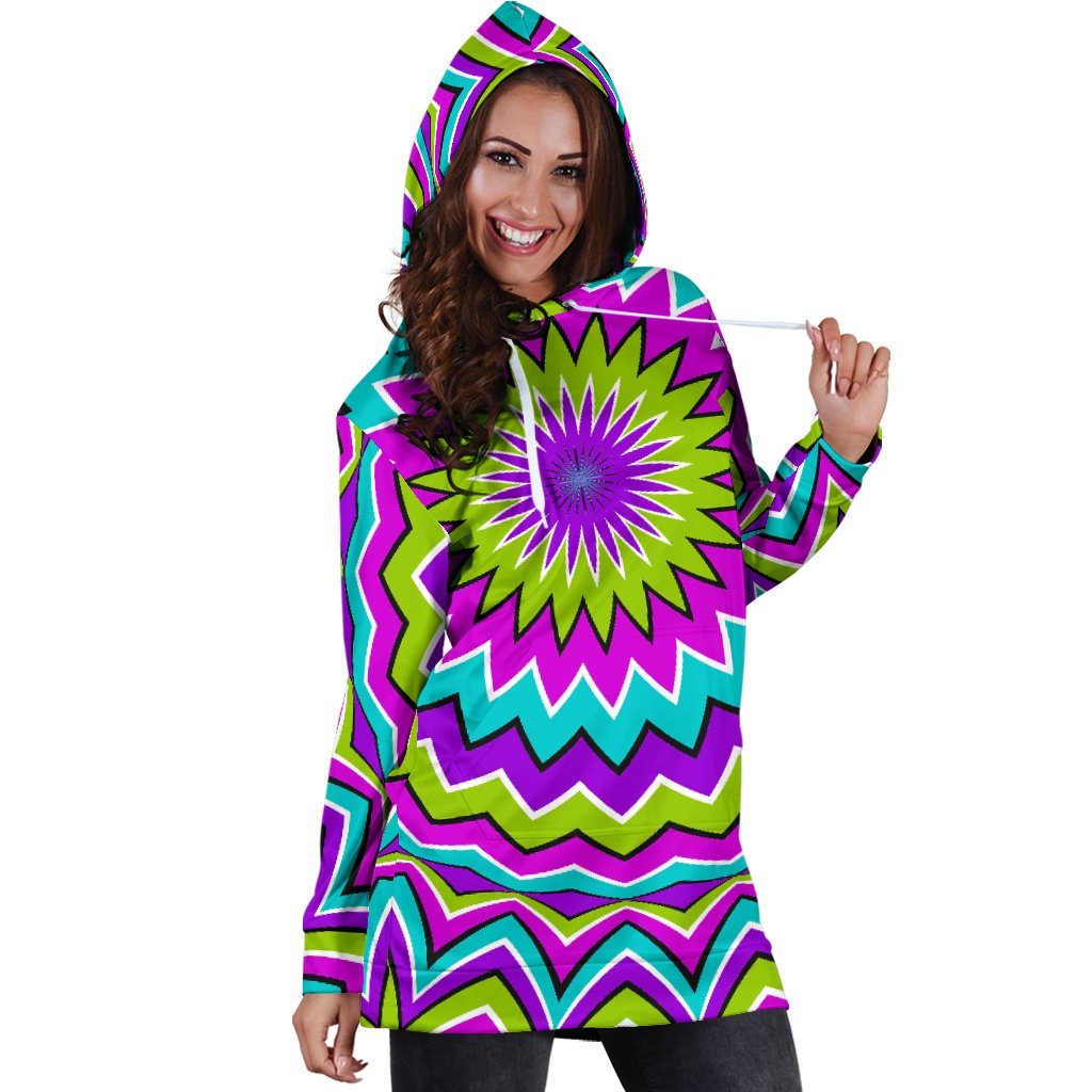 Dizzy Circle Moving Optical Illusion Hoodie Dress GearFrost