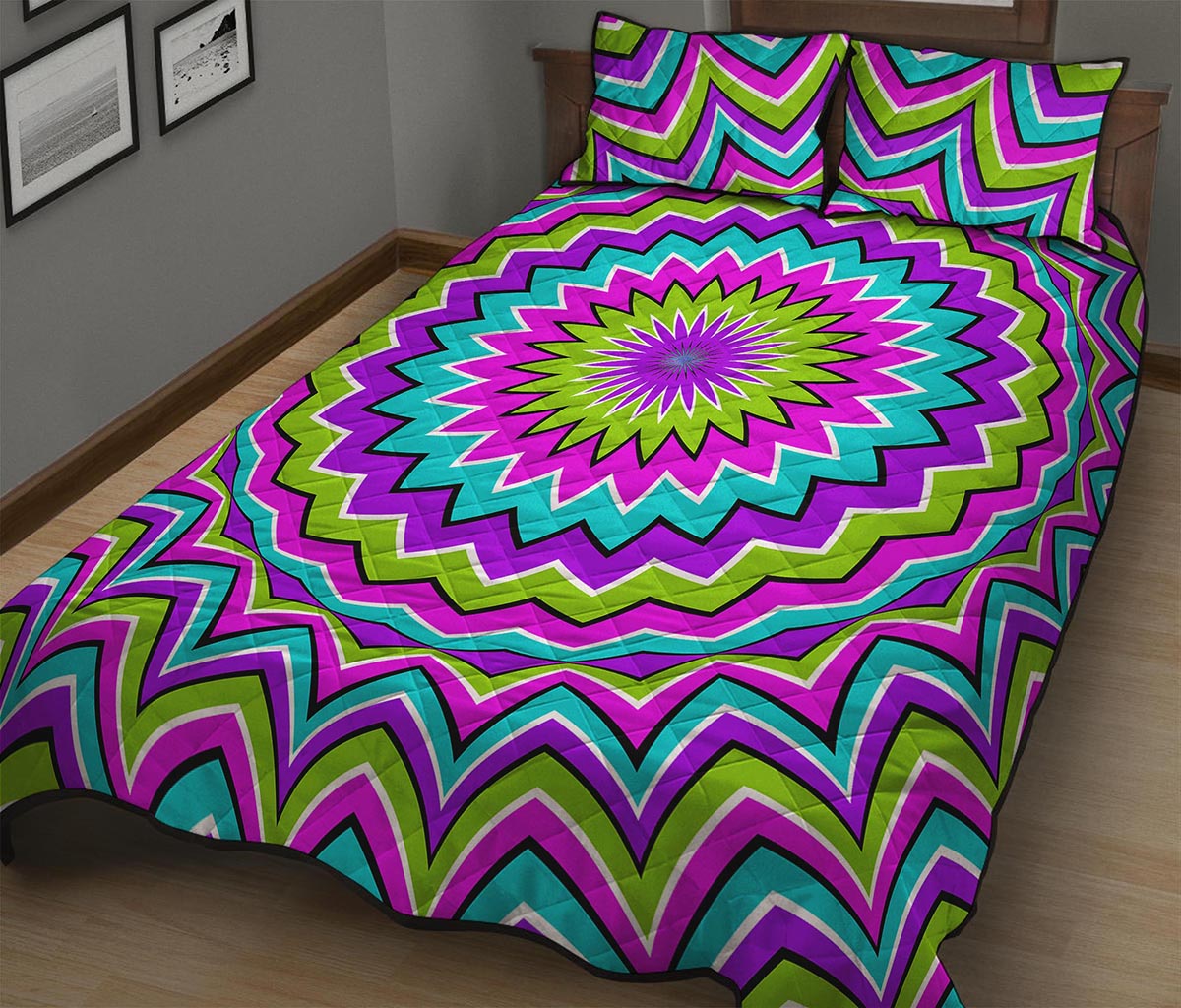 Dizzy Circle Moving Optical Illusion Quilt Bed Set