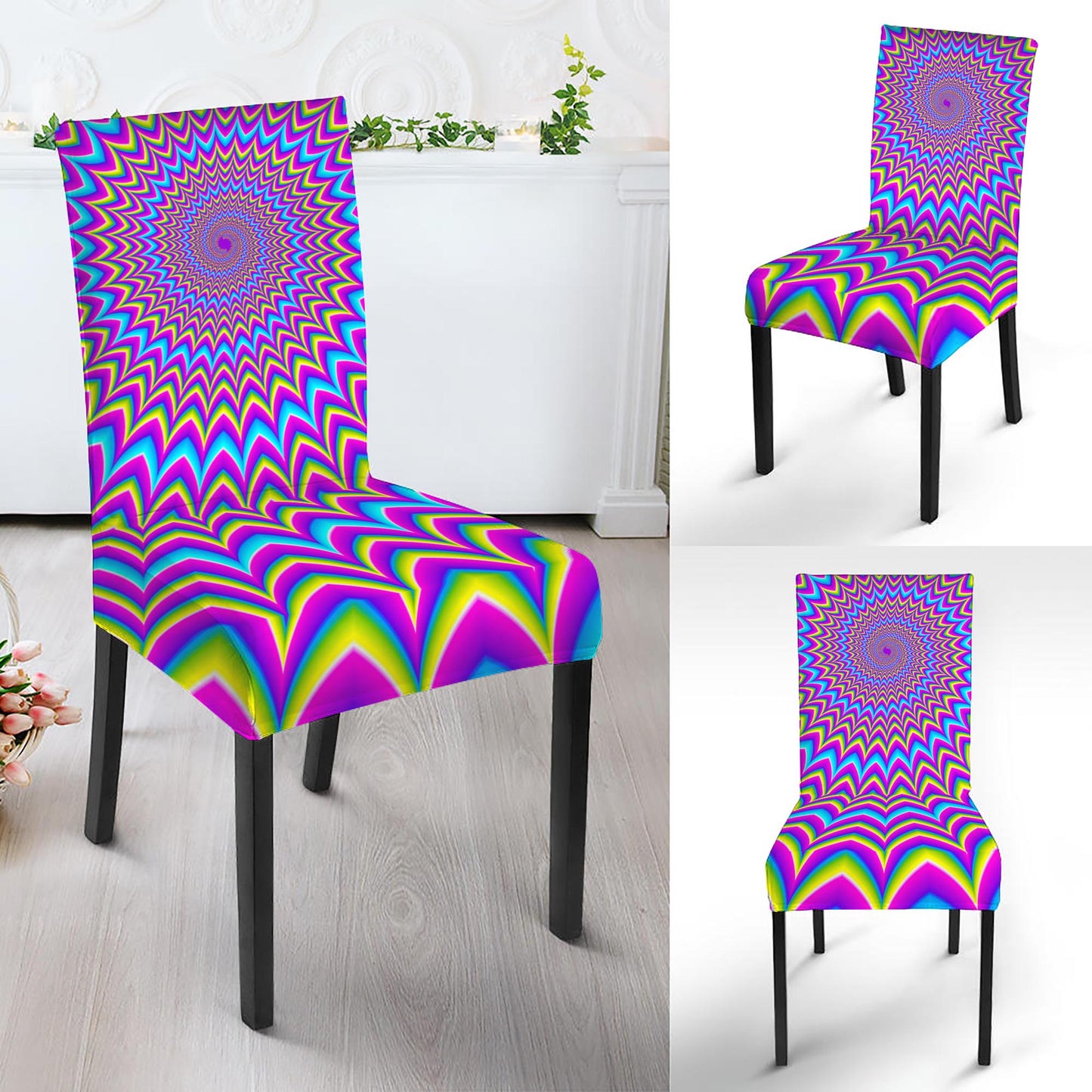 Dizzy Spiral Moving Optical Illusion Dining Chair Slipcover