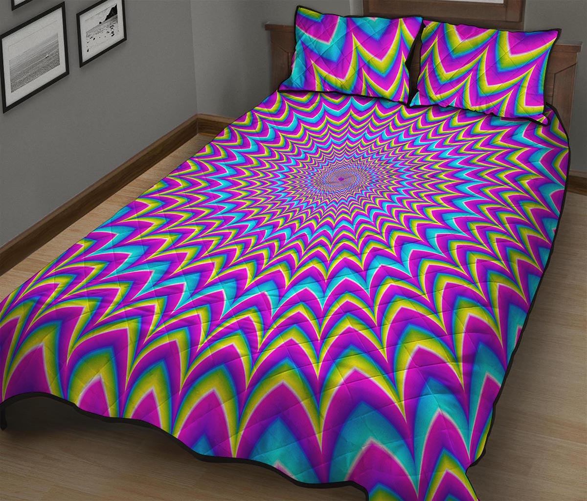 Dizzy Spiral Moving Optical Illusion Quilt Bed Set