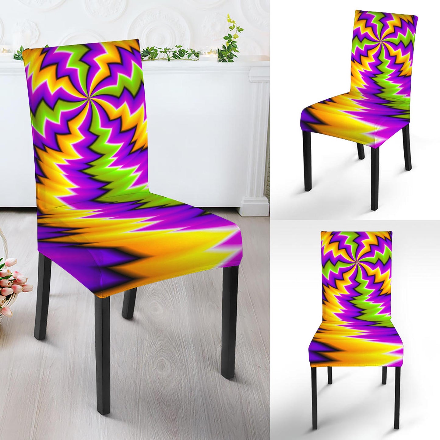 Dizzy Vortex Moving Optical Illusion Dining Chair Slipcover