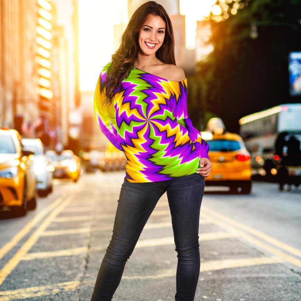 Dizzy Vortex Moving Optical Illusion Off Shoulder Sweatshirt GearFrost
