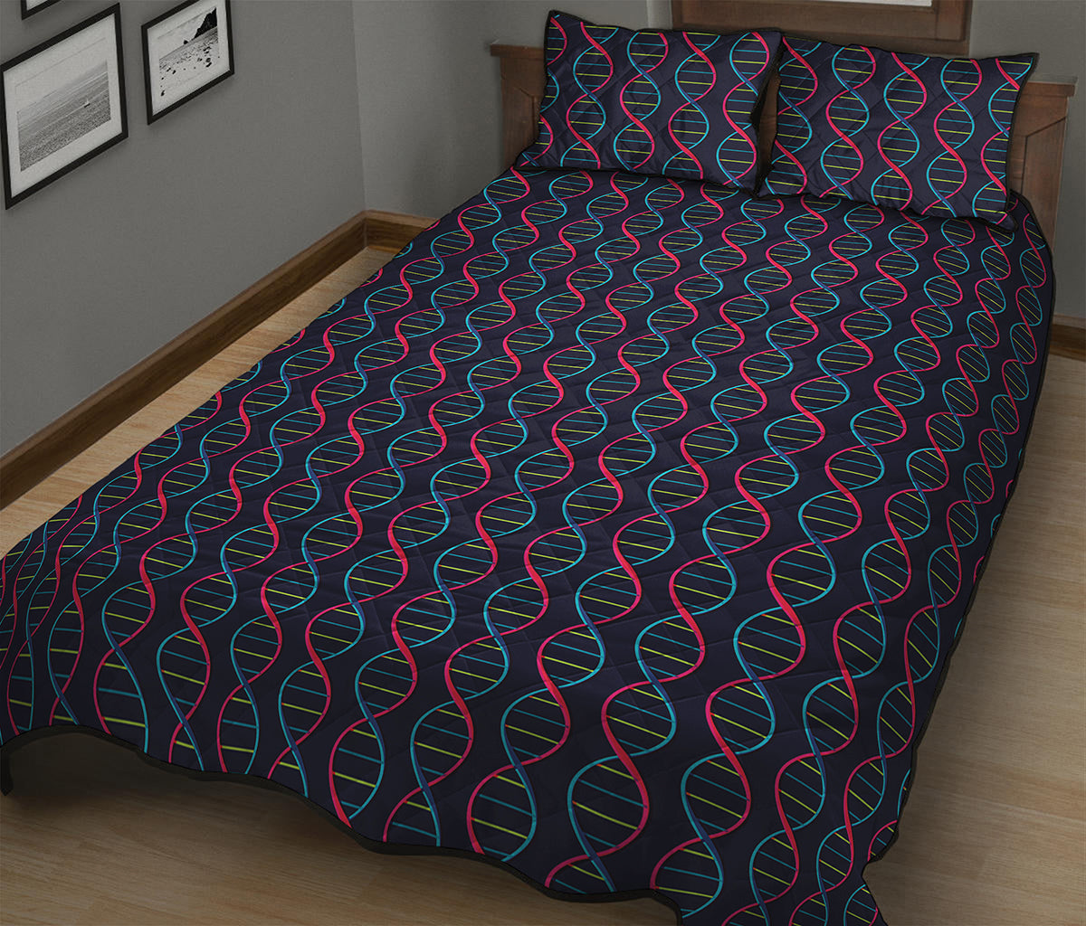 DNA Helix Pattern Print Quilt Bed Set