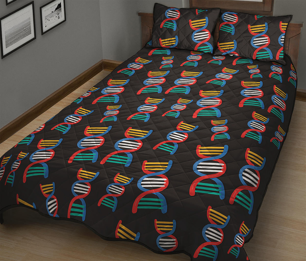DNA Strands Pattern Print Quilt Bed Set