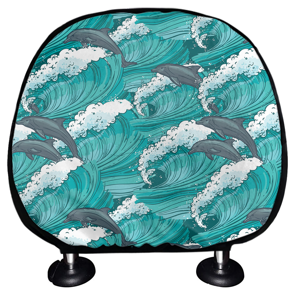 Dolphin Riding Waves Pattern Print Car Headrest Covers