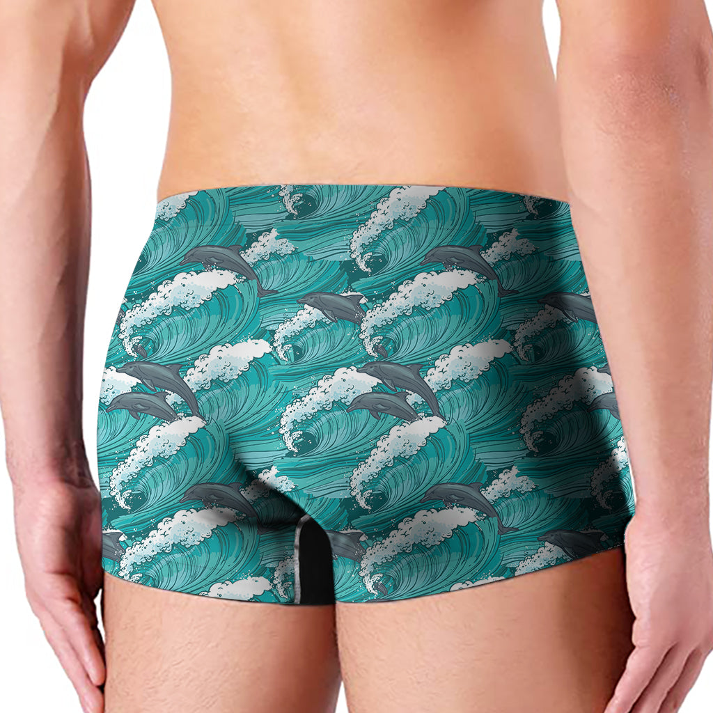 Dolphin Riding Waves Pattern Print Men's Boxer Briefs