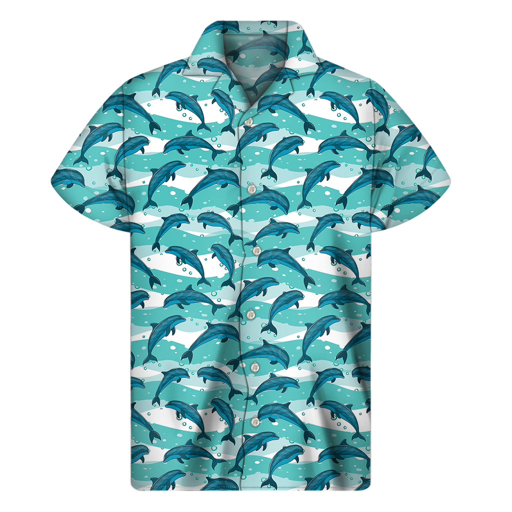 Dolphins In The Ocean Pattern Print Men's Short Sleeve Shirt
