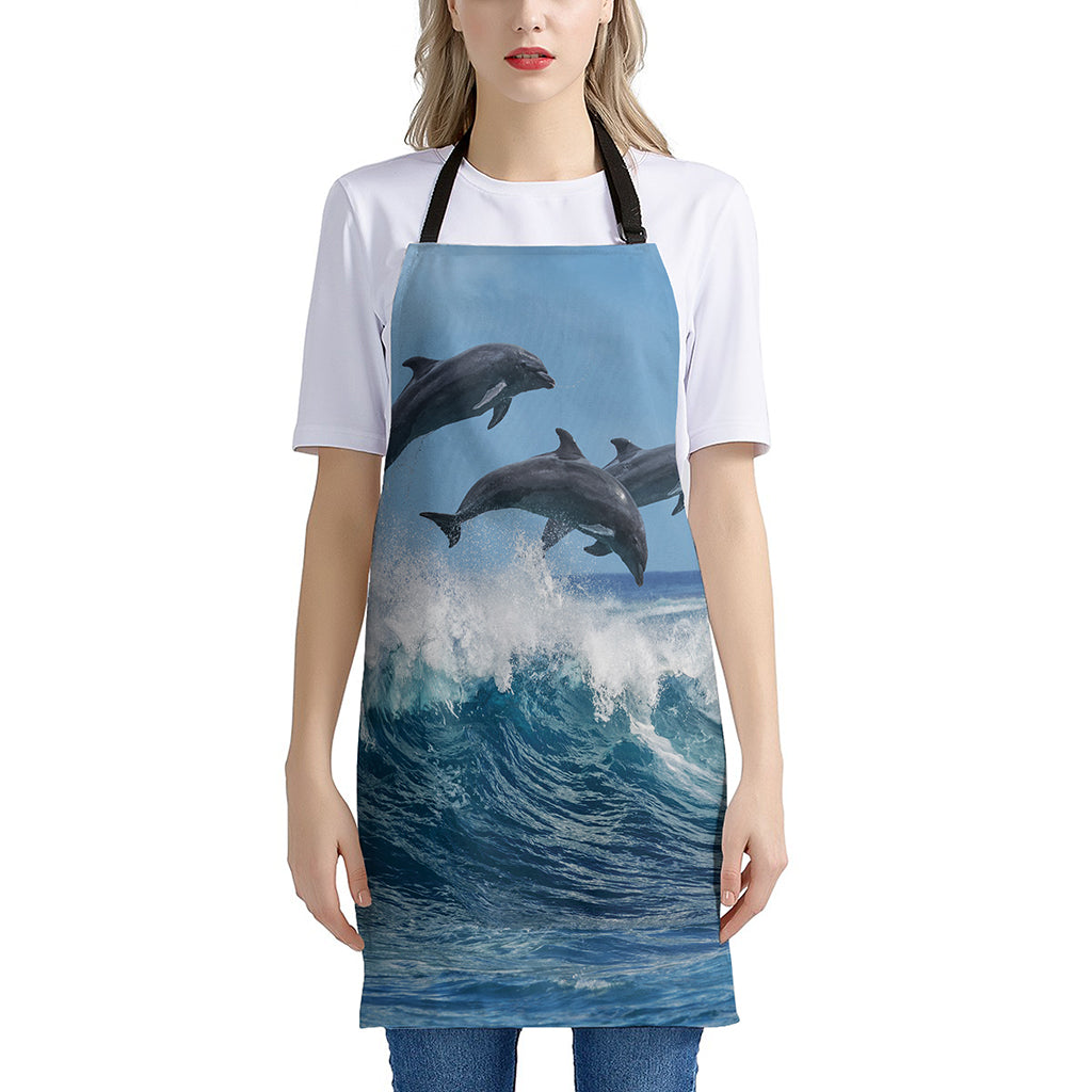 Dolphins Jumping Over Waves Print Apron