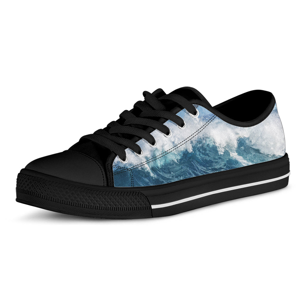 Dolphins Jumping Over Waves Print Black Low Top Shoes