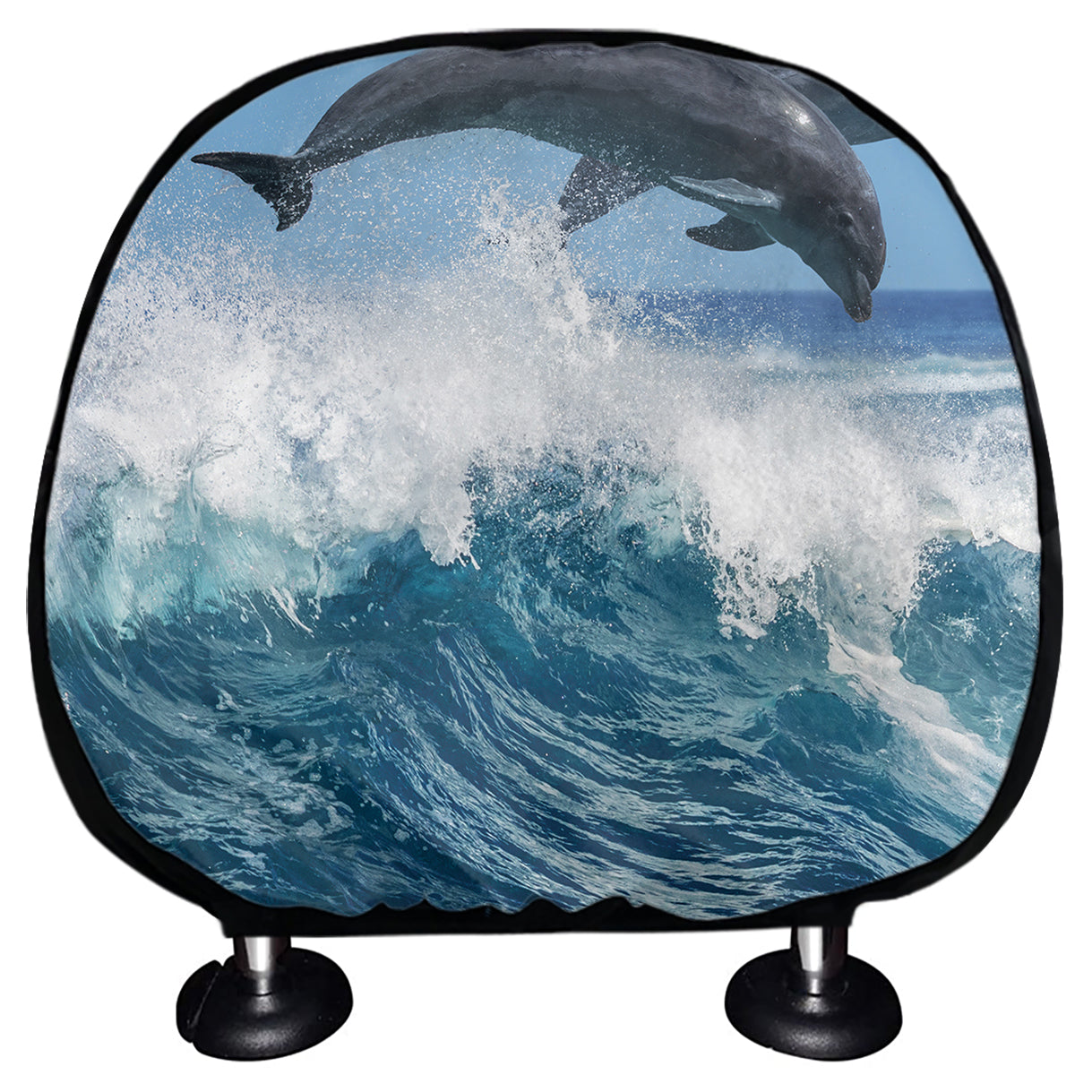 Dolphins Jumping Over Waves Print Car Headrest Covers