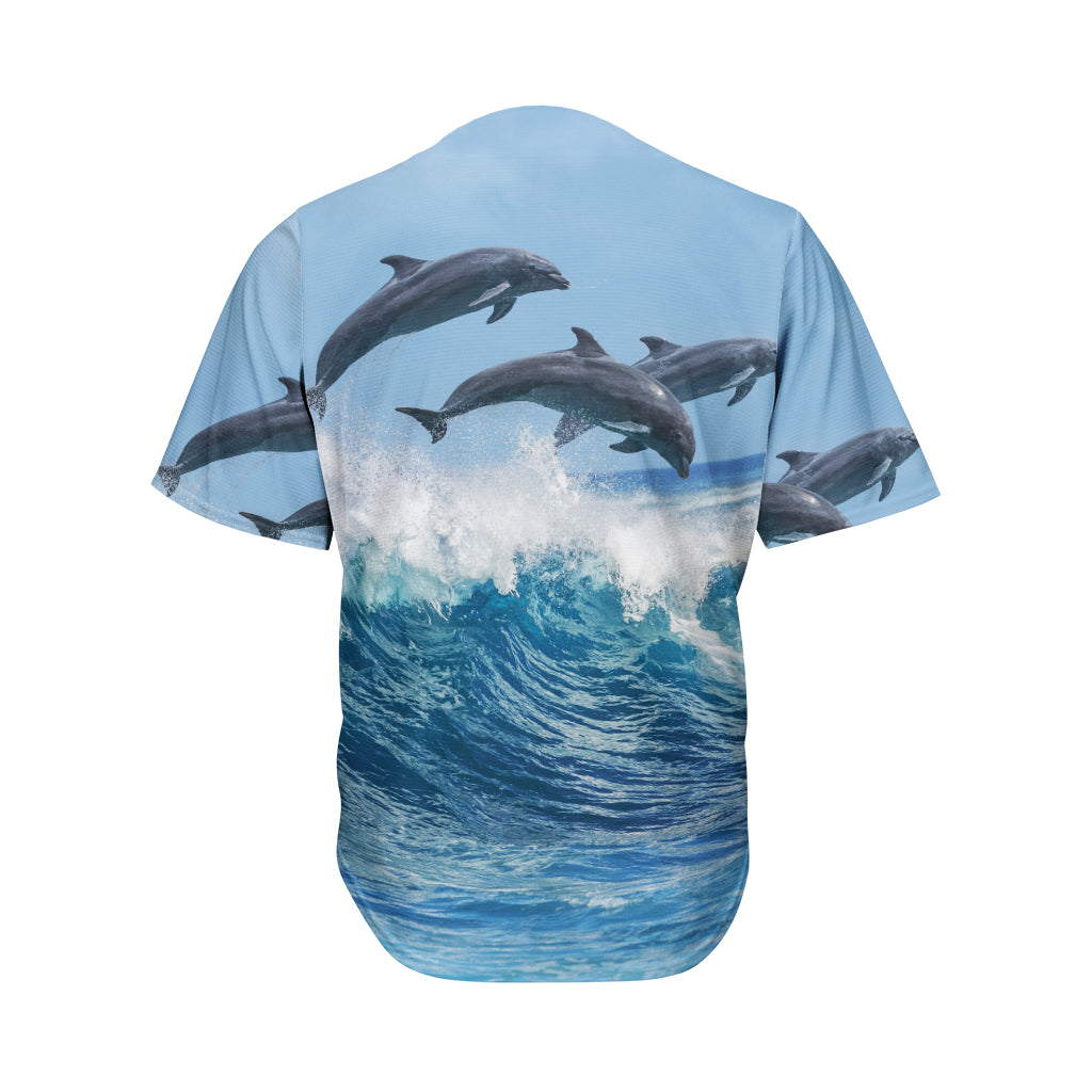 Dolphins Jumping Over Waves Print Men's Baseball Jersey
