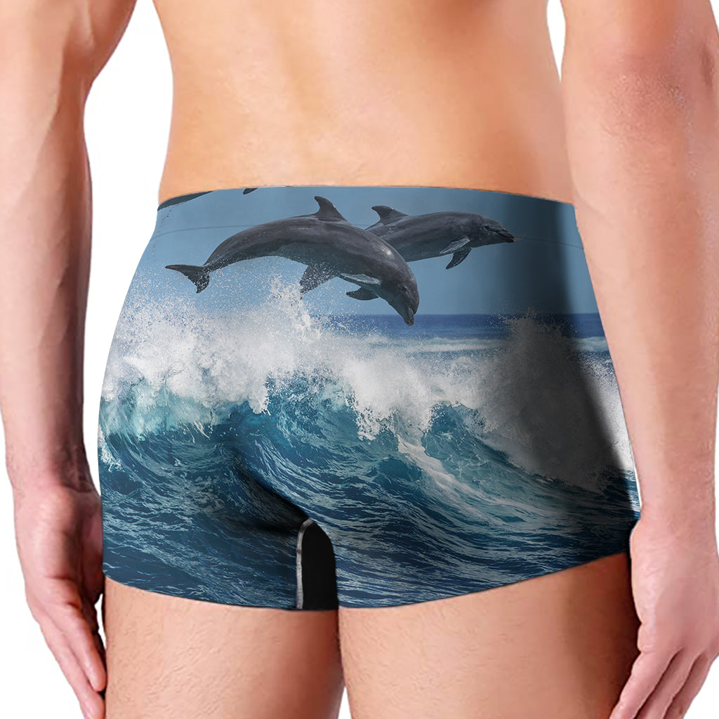 Dolphins Jumping Over Waves Print Men's Boxer Briefs
